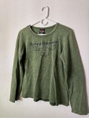 Harley-Davidson Green Long Sleeve Thermal Tee with Black Logo
